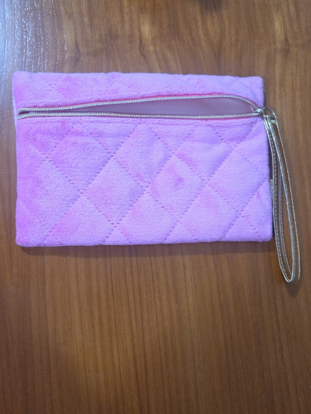 Ipsy Quilted Velvet Wristlet Pouch Pink